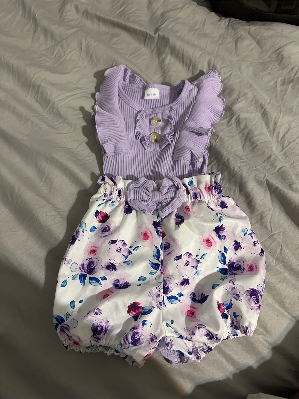 Lavender Ruffle Romper with Floral Bubble Shorts